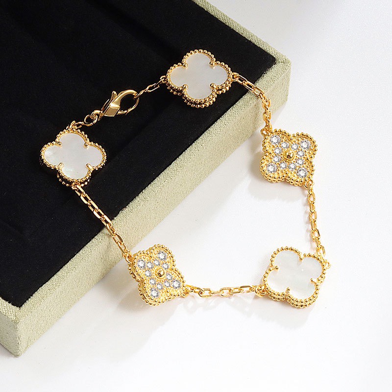 Clover Bracelet - White Crystals