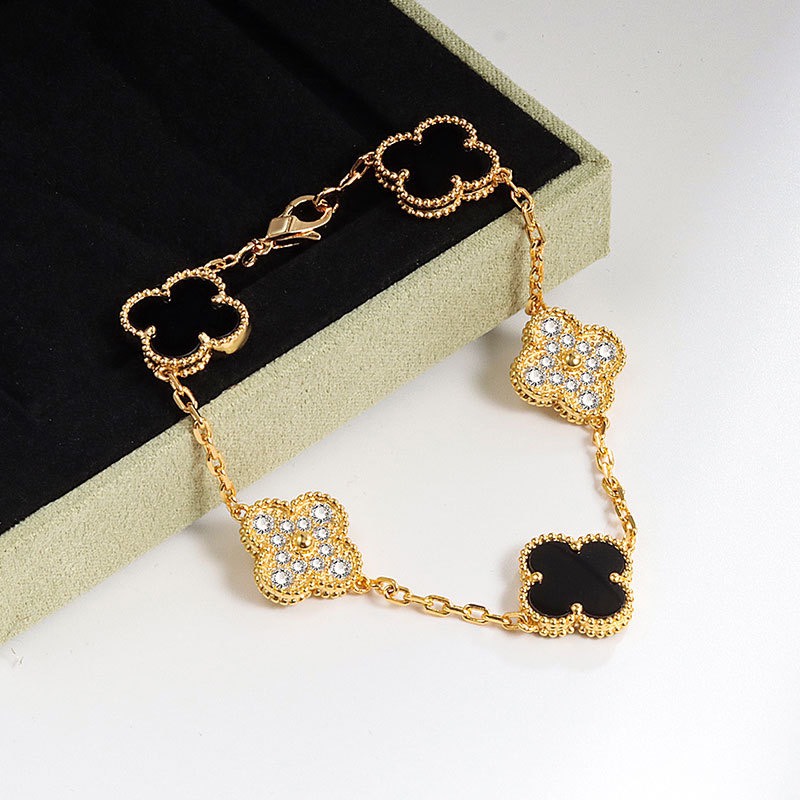 Clover Bracelet - Black Crystals