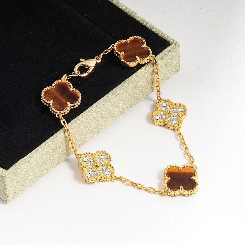 Clover Bracelet - Brown Crystals