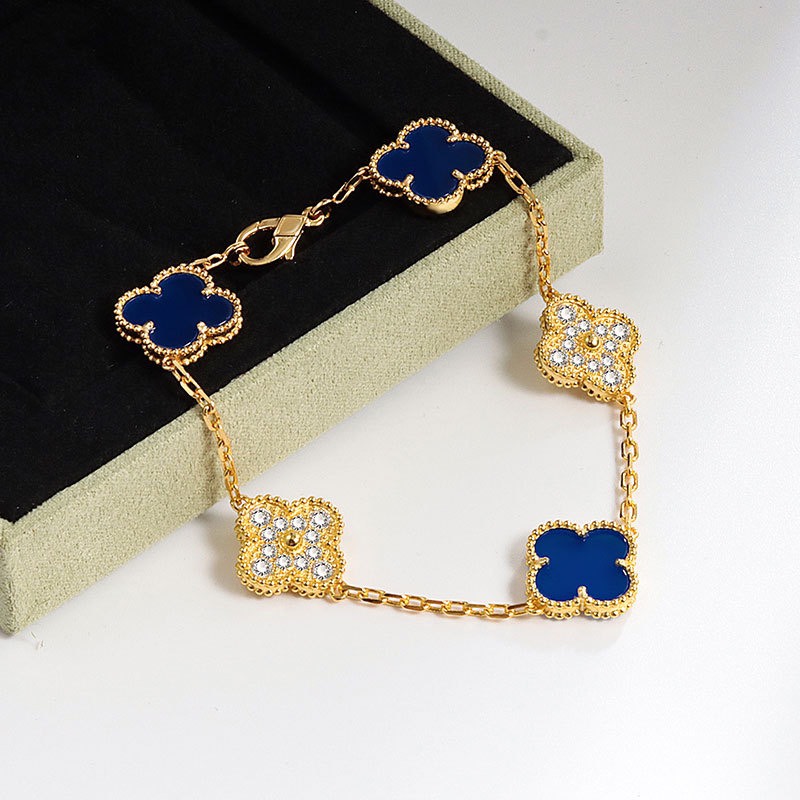 Clover Bracelet - Blue Crystals
