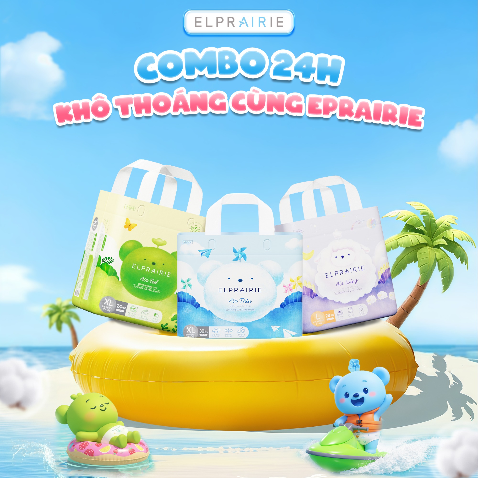 Combo bỉm khô thoáng 24H ngày hè của Elprairie