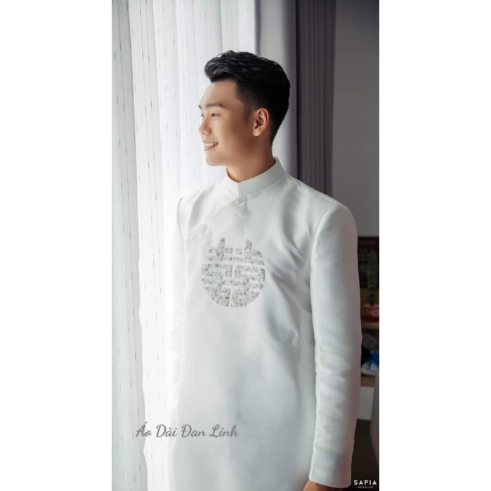 {Tặng mấn} Cặp áo dài cưới song hỷ màu trắng sang trọng, áo dài cô dâu chú rể hiện đại - Áo Dài Đan Linh