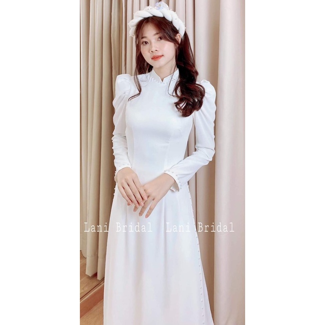 Áo dài 2 tà tay bồng đính ngọc phù hợp dự tiệc cưới hỏi, hội nghị, chụp hình, áo dài học sinh