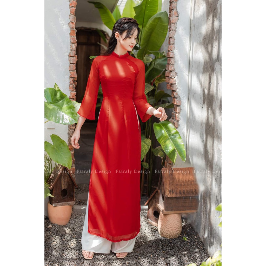 Áo dài trơn 4 tà tay loe - Áo Dài Đan Linh