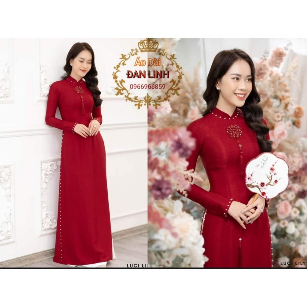 * Áo dài đỏ kết sang trọng lụa vân gỗ cao cấp, áo dài cô dâu, áo dài cưới - Áo Dài Đan Linh