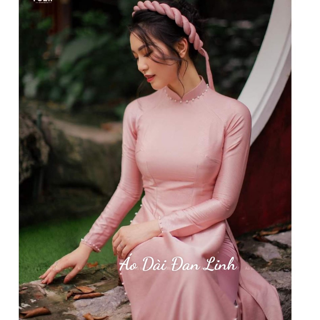 * Áo dài lụa vân gỗ cao cấp màu hồng sang trọng, áo dài cô dâu, áo dài ăn hỏi, áo dài cưới - Áo Dài Đan Linh