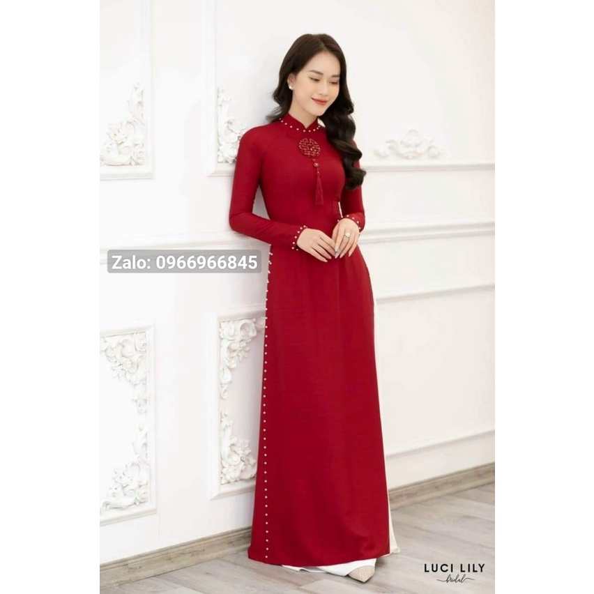 * Áo dài đỏ kết sang trọng lụa vân gỗ cao cấp, áo dài cô dâu, áo dài cưới - Áo Dài Đan Linh