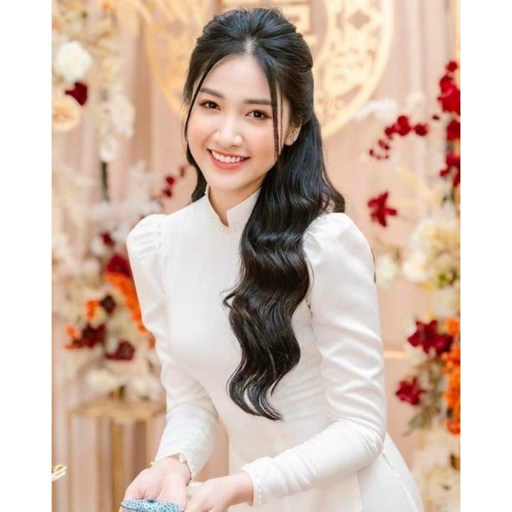 Áo dài trắng tay bồng trẻ và sang - Áo Dài Đan Linh