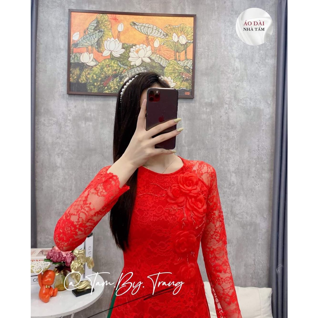 Áo dài ren 4 tà kết hoa pù hợp mặc dự tiệc, cưới hỏi, chụp hình - Áo Dài Đan Linh