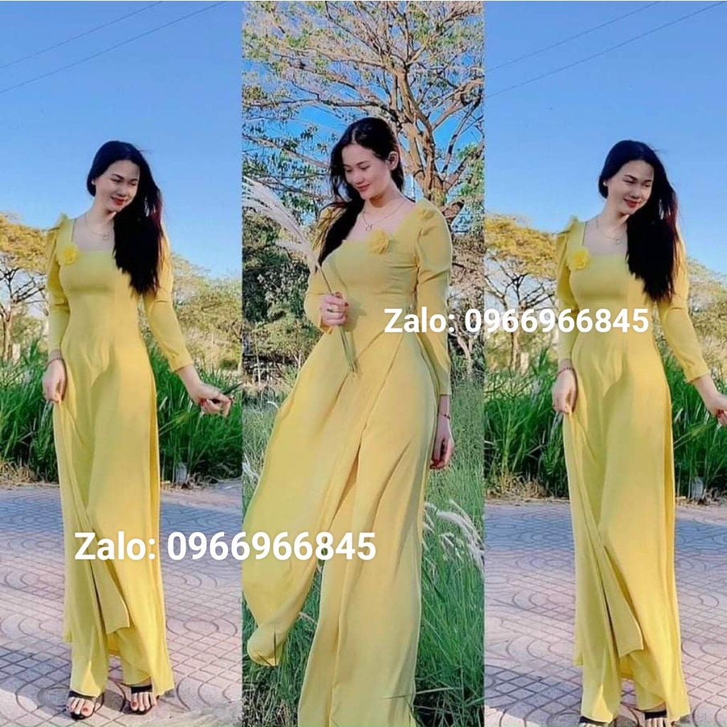 Áo dài màu hồng đà lạt cổ vuông có đính hoa xinh trên ngực - Áo Dài Đan Linh