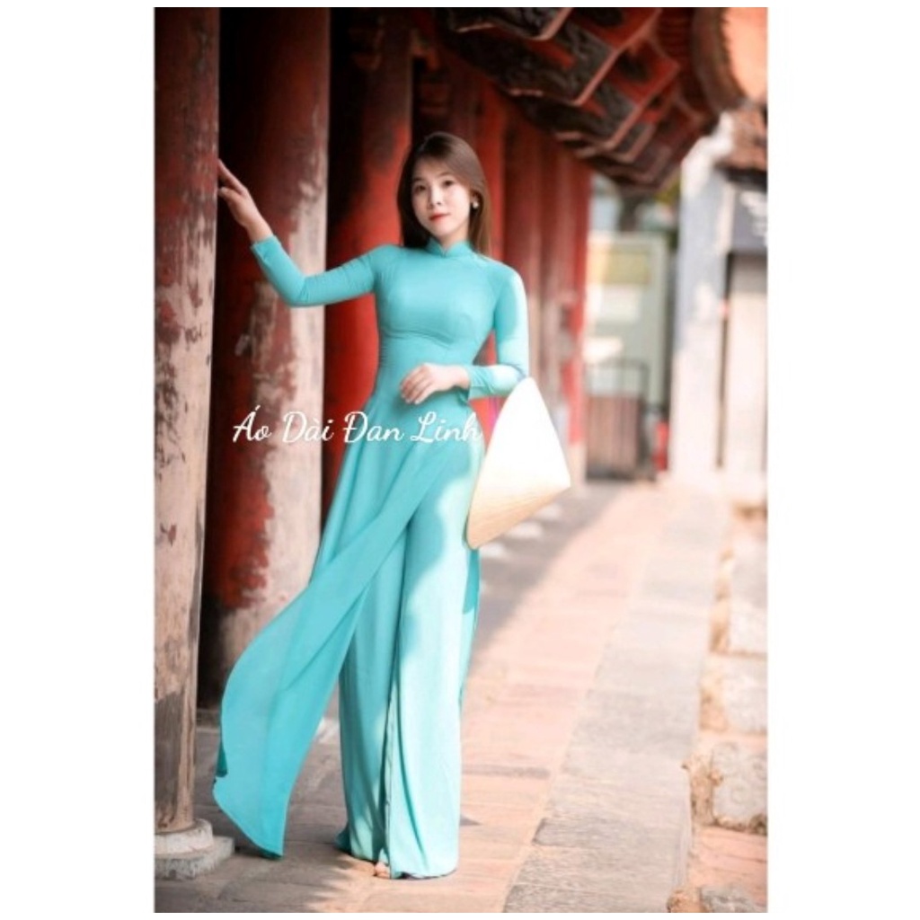 Áo dài lụa mỹ mịn đẹp màu xanh ngọc đẹp dịu dàng -Áo Dài Đan Linh