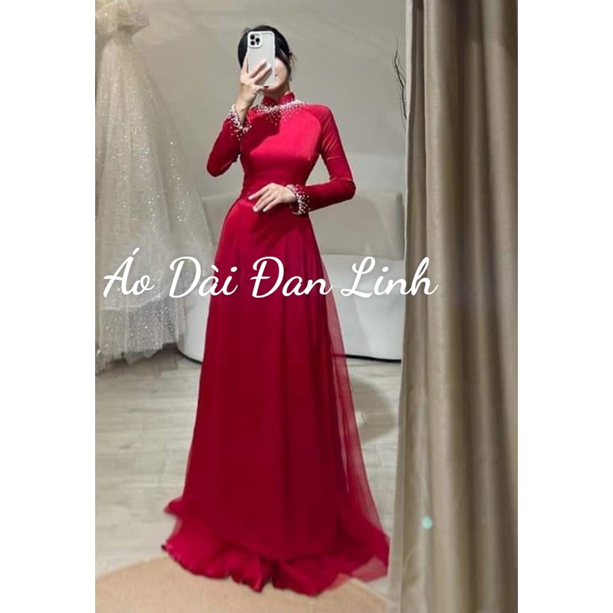 Áo dài cao cấp màu đỏ kết ngọc, áo dài cưới, áo dài cô dâu - Áo Dài Đan Linh