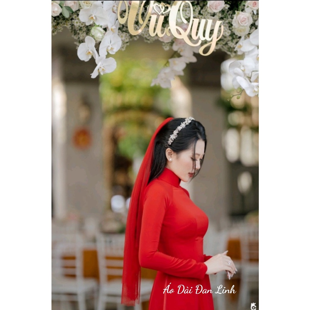 Áo dài màu đỏ vải lụa cao cấp, trẻ trung, áo dài cô dâu, đồng phục áo dài - Áo Dài Đan Linh