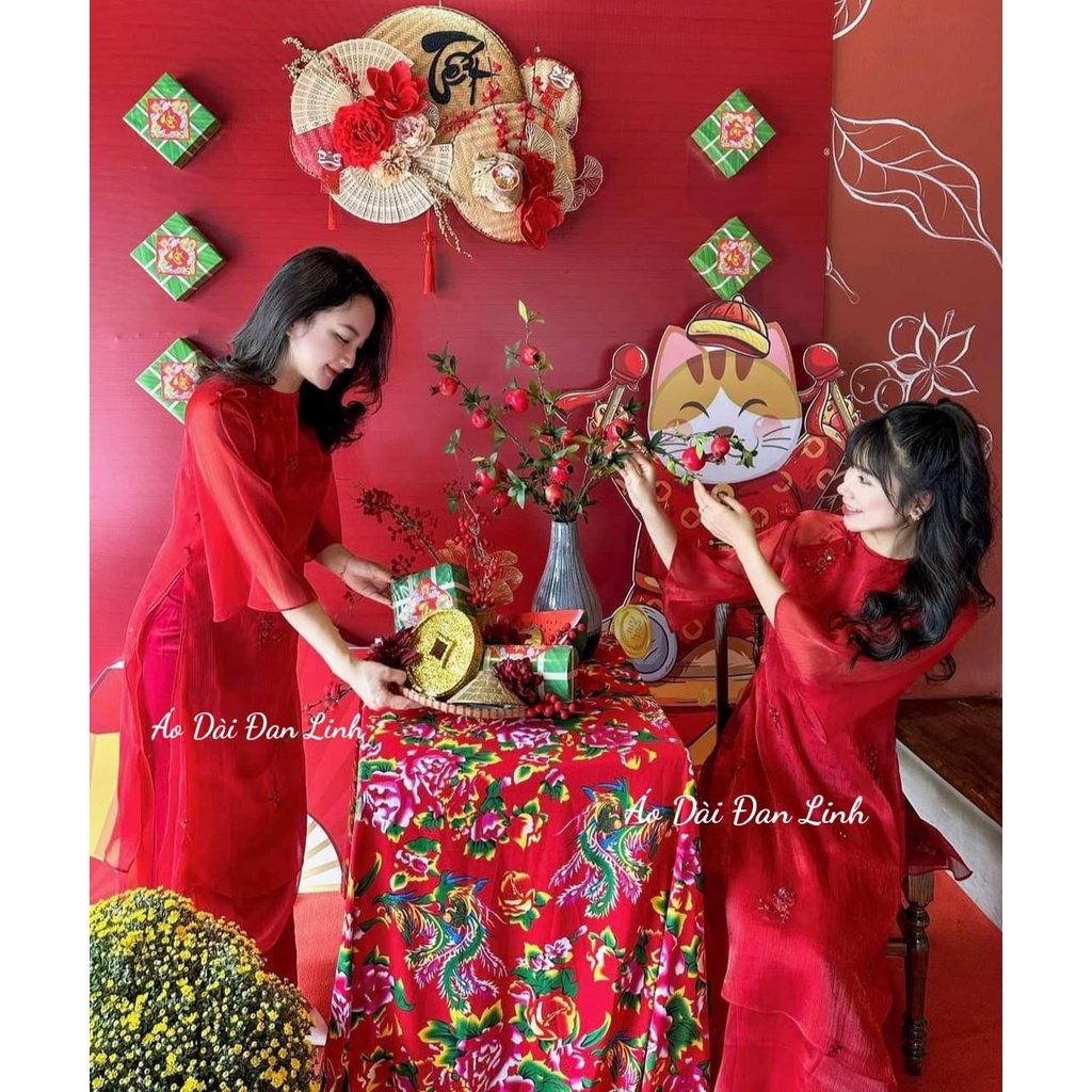 Áo dài cách tân tơ thêu nhí dáng suông - Áo Dài Đan Linh