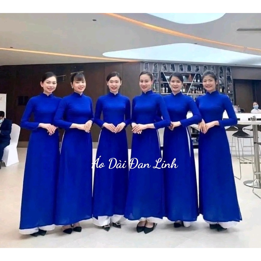 Áo dài trơn màu xanh cô ban, đồng phục áo dài trơn - Áo Dài Đan Linh