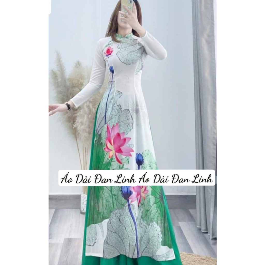 Áo dài in hoa sen trên nền trắng nổi bật, đồng phục áo dài hoa sen đẹp - Áo Dài Đan Linh
