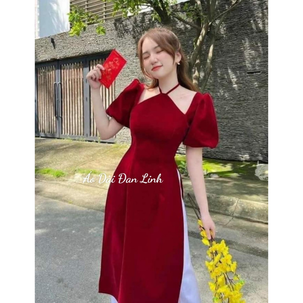 Áo dài yếm màu đỏ sang chảnh - Áo Dài Đan Linh