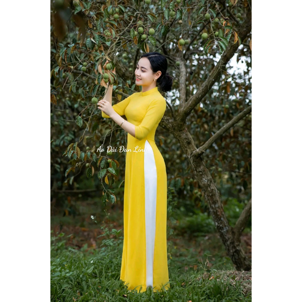 Áo dài trơn 4 tà màu vàng cúc tôn da - Áo Dài Đan Linh