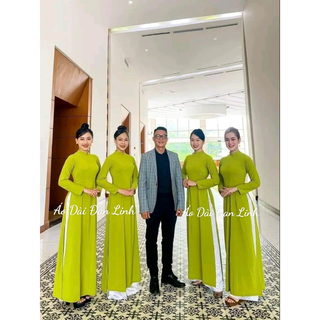 Áo dài trơn màu cốm vải lụa mỹ cao cấp- Áo Dài Đan Linh