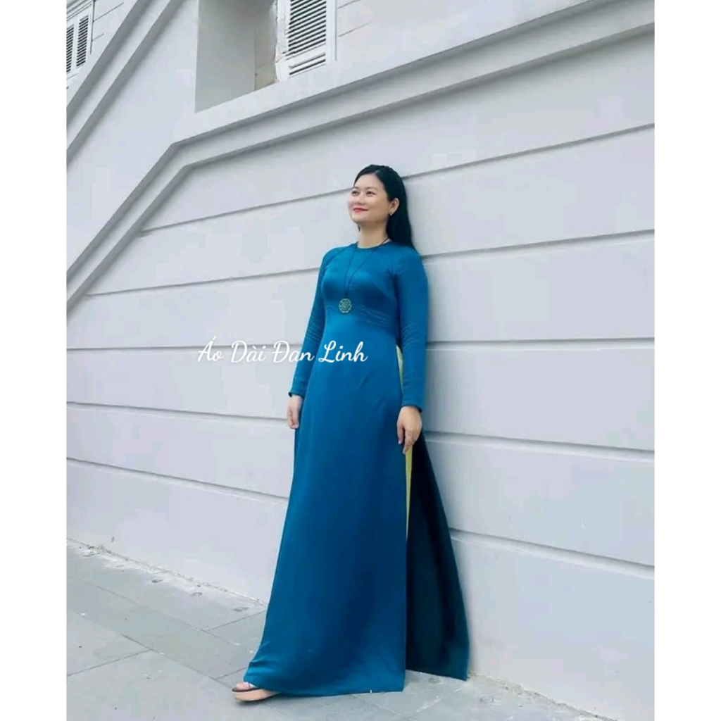 Áo dài trơn lụa tây thi màu xanh than sang trọng - Áo Dài Đan Linh