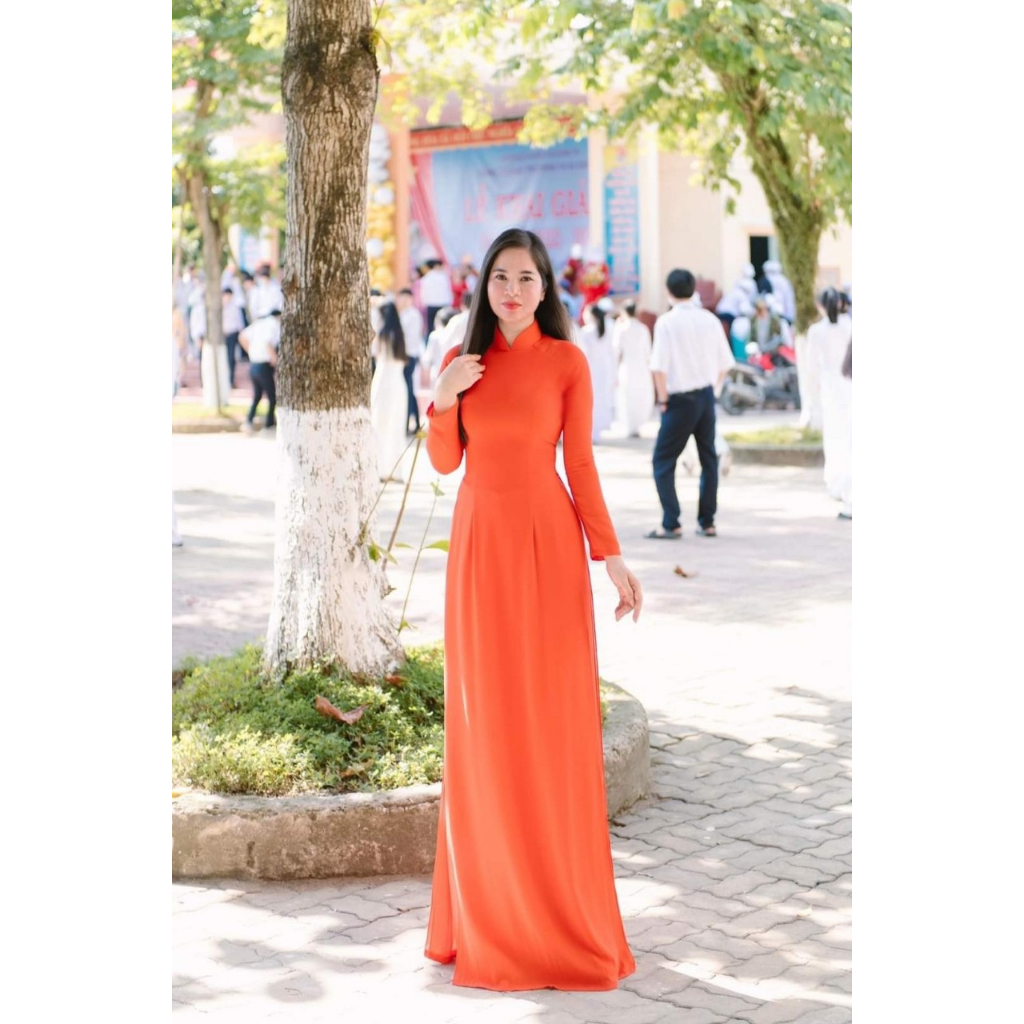 Áo dài trơn 4 tà màu cam - Áo Dài Đan Linh
