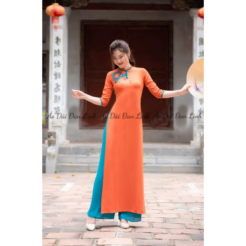 Đủ màu mẫu áo dài đính hoa nổi, vải lụa cao cấp mềm mịn mát