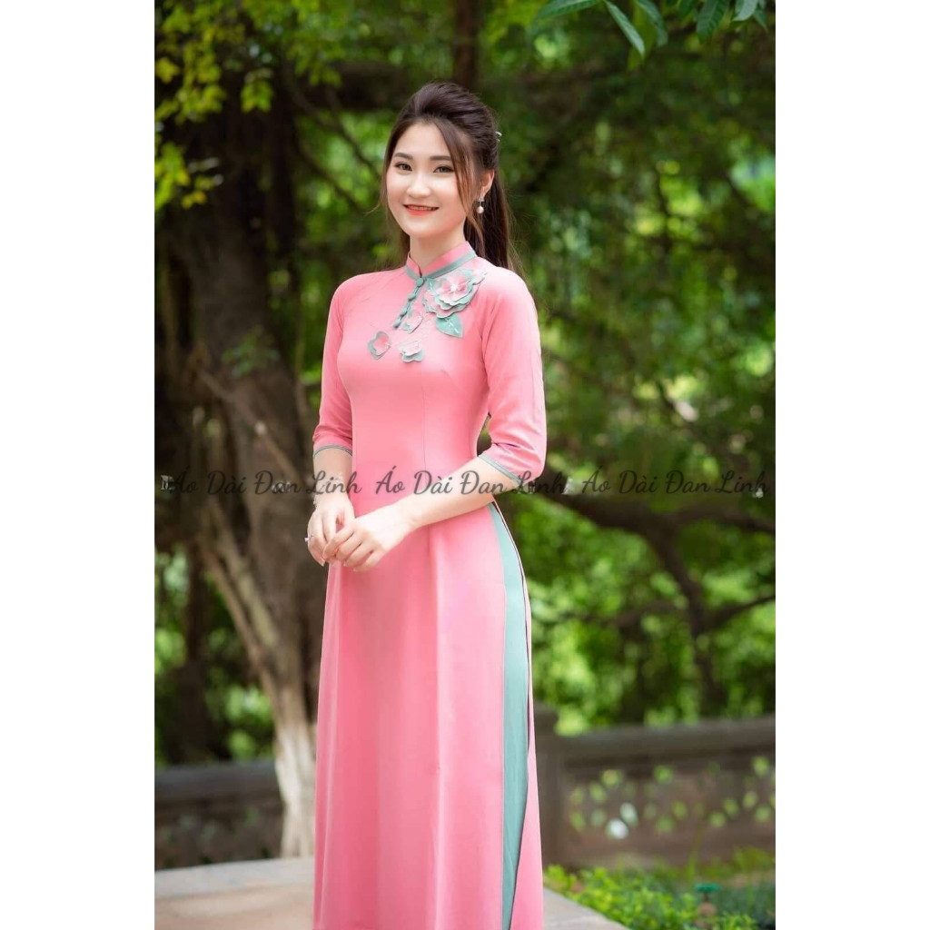 Đủ màu mẫu áo dài đính hoa nổi, vải lụa cao cấp mềm mịn mát