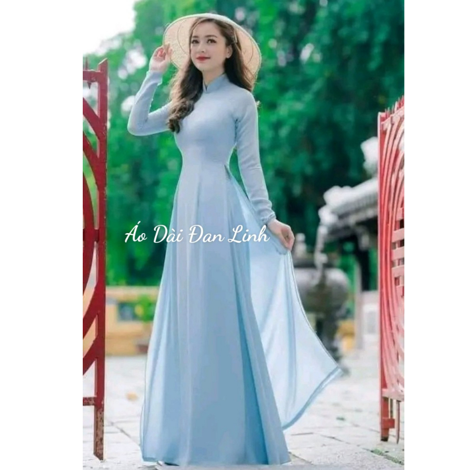Áo dài xanh dương 4 tà, áo dài trơn, đồng phục áo dài đẹp - Áo Dài Đan Linh