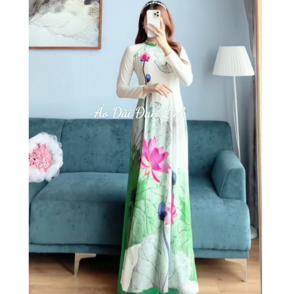 Áo dài in 3D hoa sen trẻ trung, đồng phục áo dài đẹp - Áo Dài Đan Linh