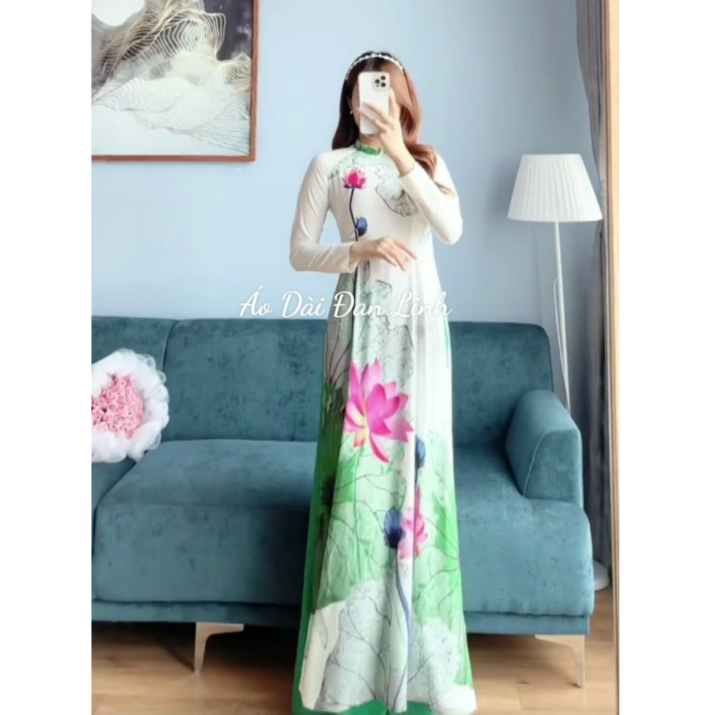 Áo dài in 3D hoa sen trẻ trung, đồng phục áo dài đẹp - Áo Dài Đan Linh