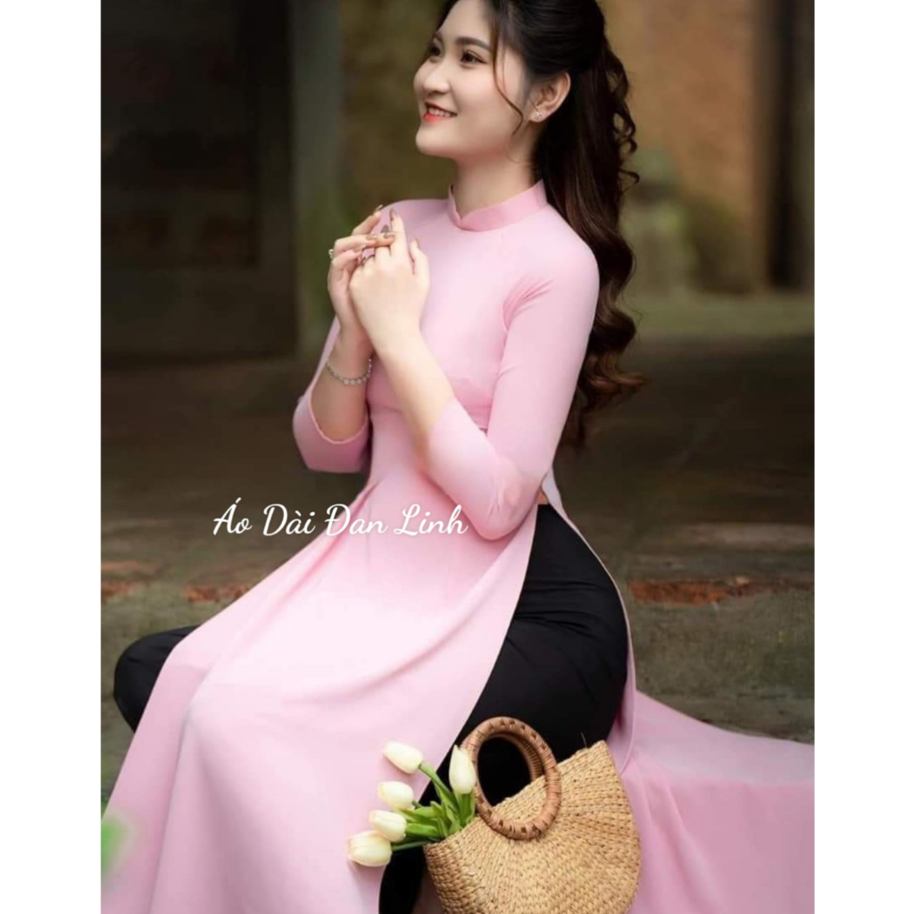 Áo dài trơn màu hồng phấn dịu dàng - Áo Dài Đan Linh