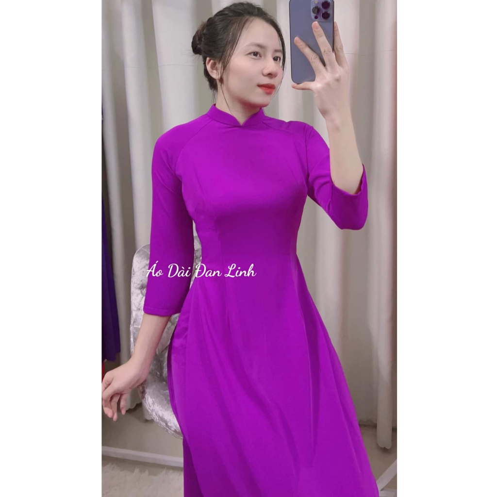 Áo dài màu tím cẩm vải lụa mềm mịn mát - Áo Dài Đan Linh