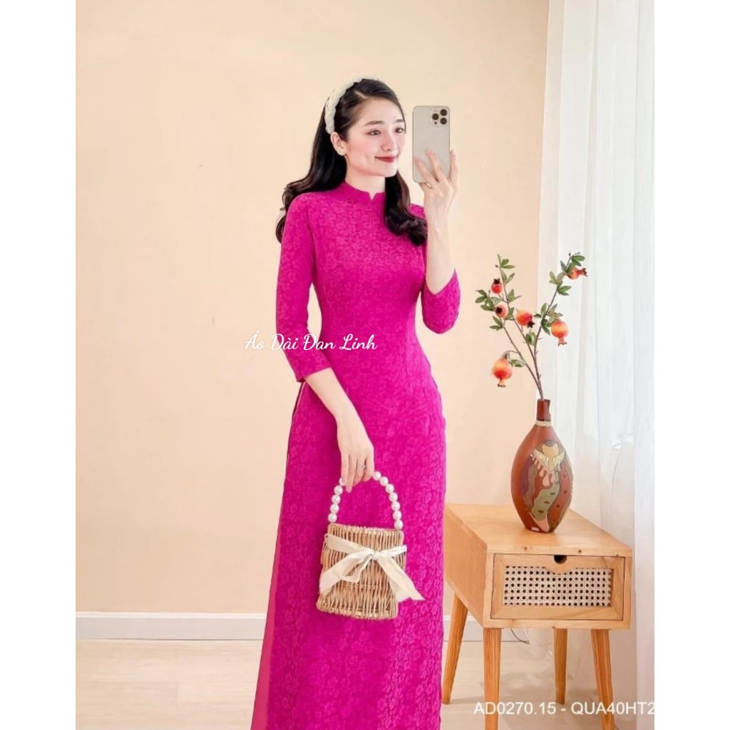 Áo dài gấm Thanh Liễu cao cấp màu hồng tím - Áo Dài Đan Linh