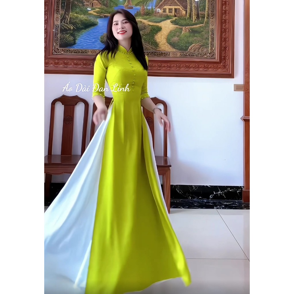 Áo dài lụa màu xanh cốm - Áo Dài Đan Linh