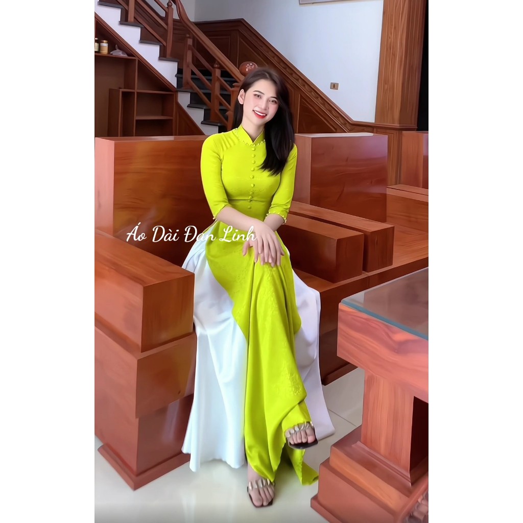 Áo dài lụa màu xanh cốm - Áo Dài Đan Linh