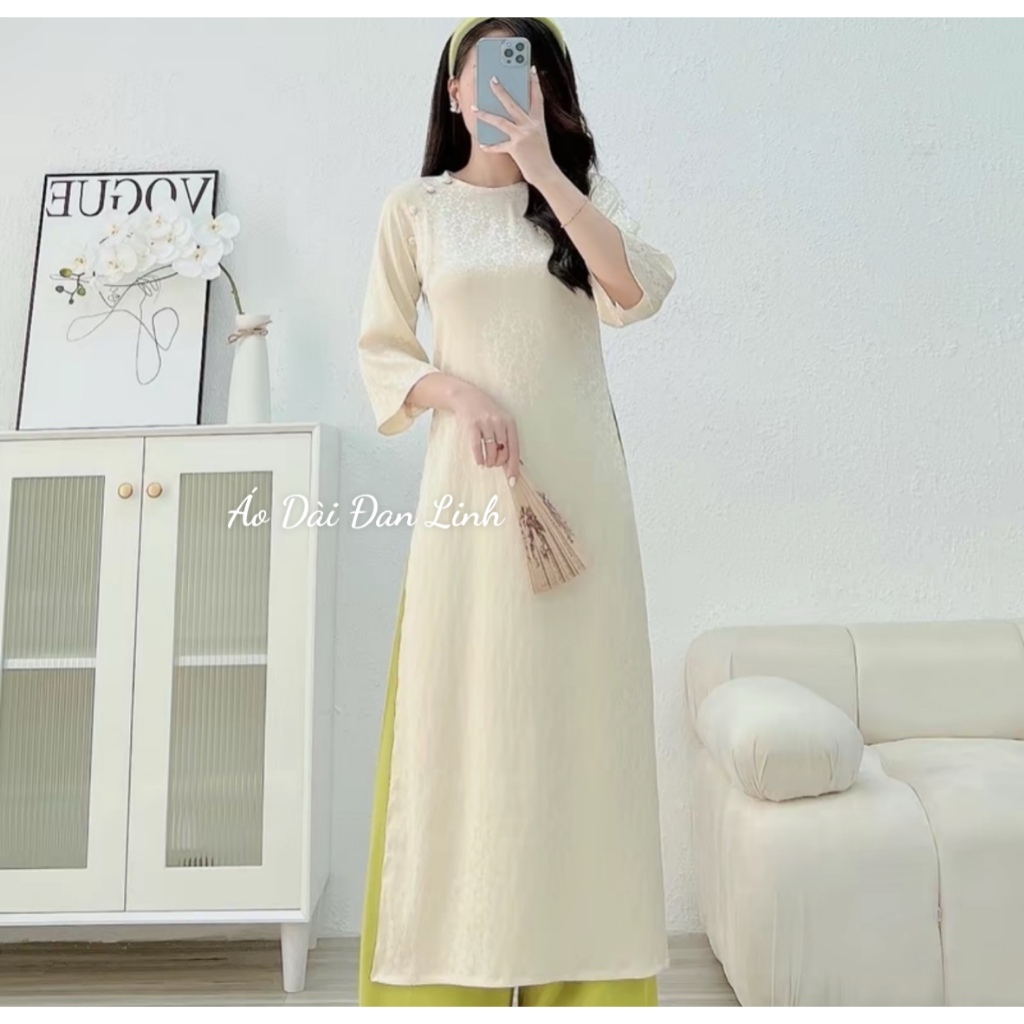 Áo dài tết 2024 dáng cách tân suông cổ kiềng lụa gấm sang trọng - Áo Dài Đan Linh