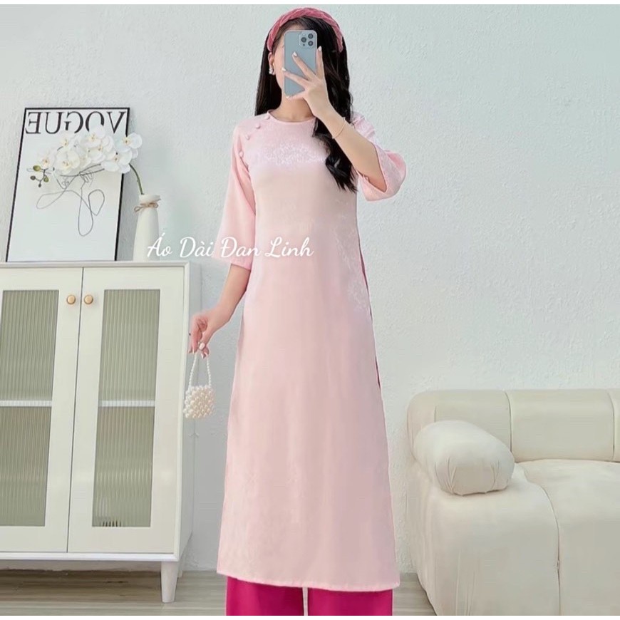 Áo dài tết 2024 dáng cách tân suông cổ kiềng lụa gấm sang trọng - Áo Dài Đan Linh