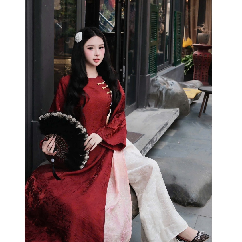 Đủ màu áo dài suông 4 tà cổ tròn vải tằm nha xá cao cấp - Áo Dài Linh Đan