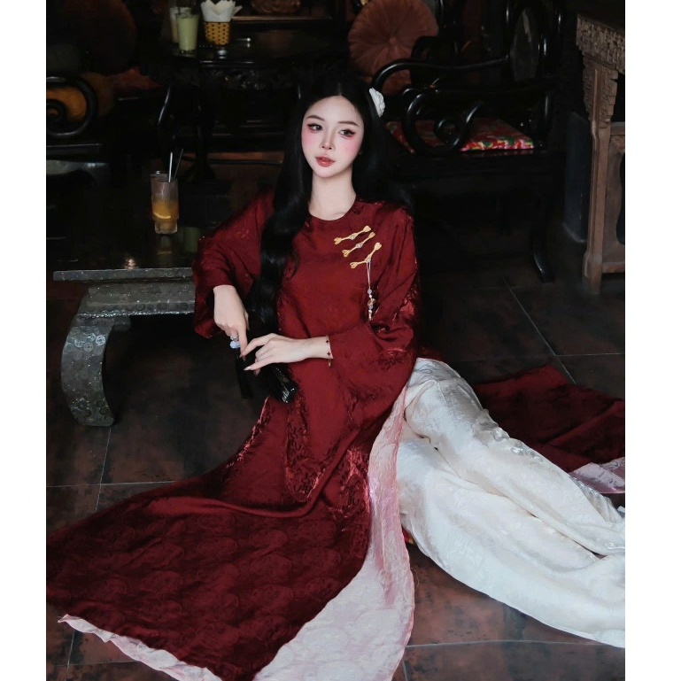 Đủ màu áo dài suông 4 tà cổ tròn vải tằm nha xá cao cấp - Áo Dài Linh Đan