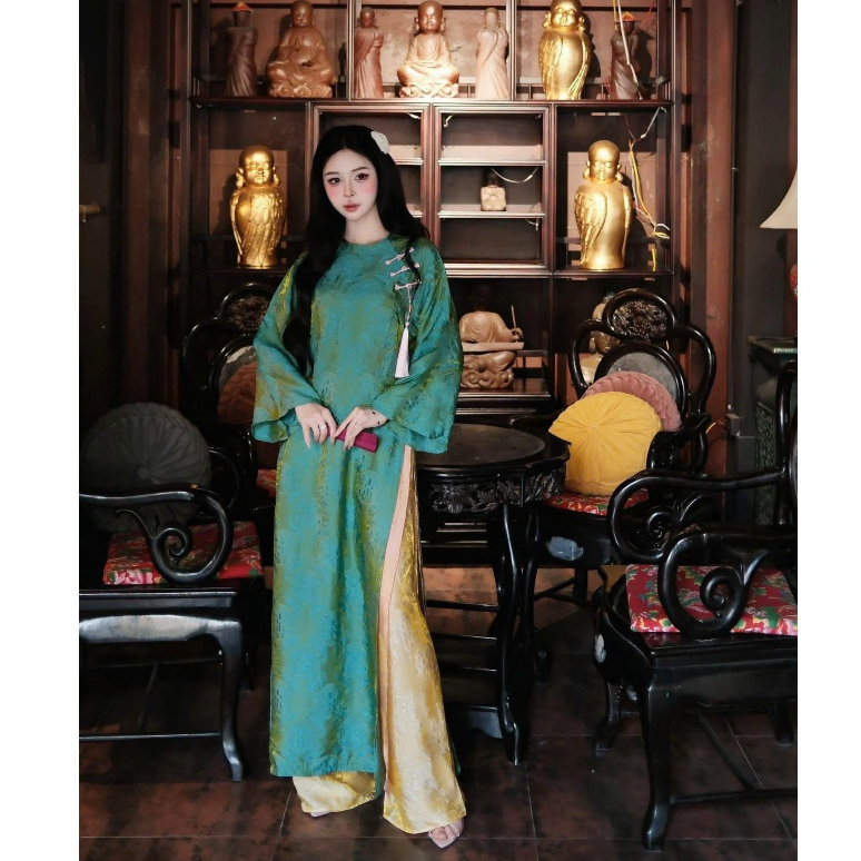 Đủ màu áo dài suông 4 tà cổ tròn vải tằm nha xá cao cấp - Áo Dài Linh Đan