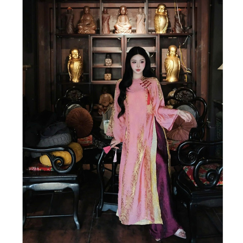 Đủ màu áo dài suông 4 tà cổ tròn vải tằm nha xá cao cấp - Áo Dài Linh Đan