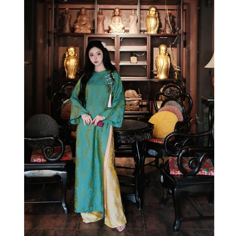 Đủ màu áo dài suông 4 tà cổ tròn vải tằm nha xá cao cấp - Áo Dài Linh Đan