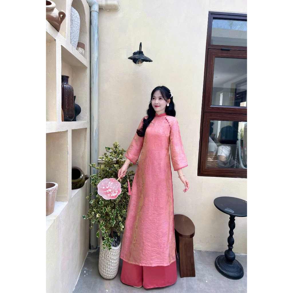 Đủ màu áo dài lụa tằm cao cấp phối cổ trẻ trung - Áo Dài Linh Đan