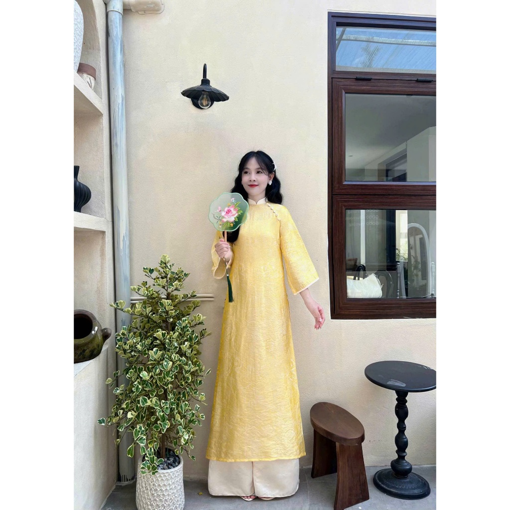 Đủ màu áo dài lụa tằm cao cấp phối cổ trẻ trung - Áo Dài Linh Đan