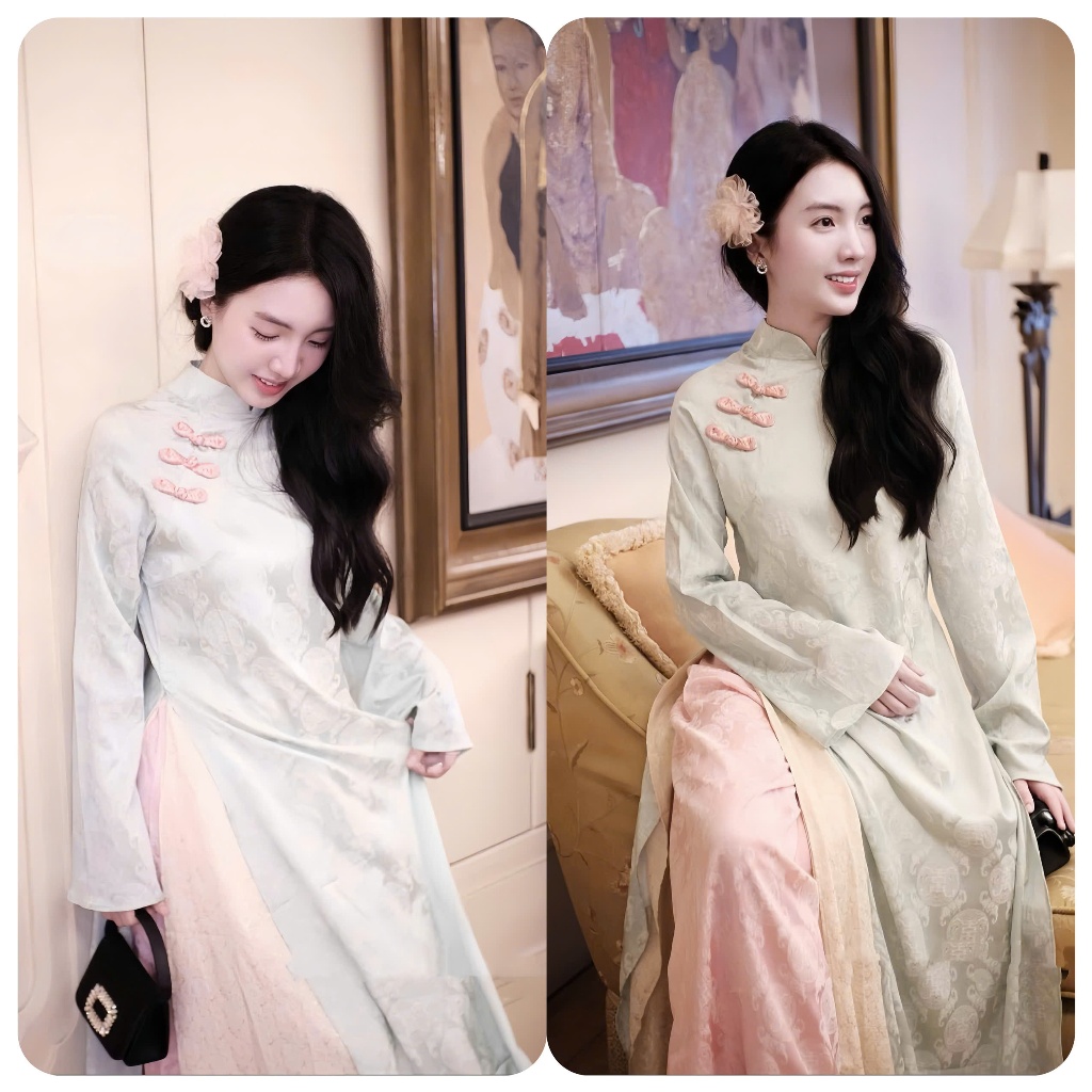 Áo dài suông 4 tà vải gấm thọ cao cấp - Áo Dài Linh Đan