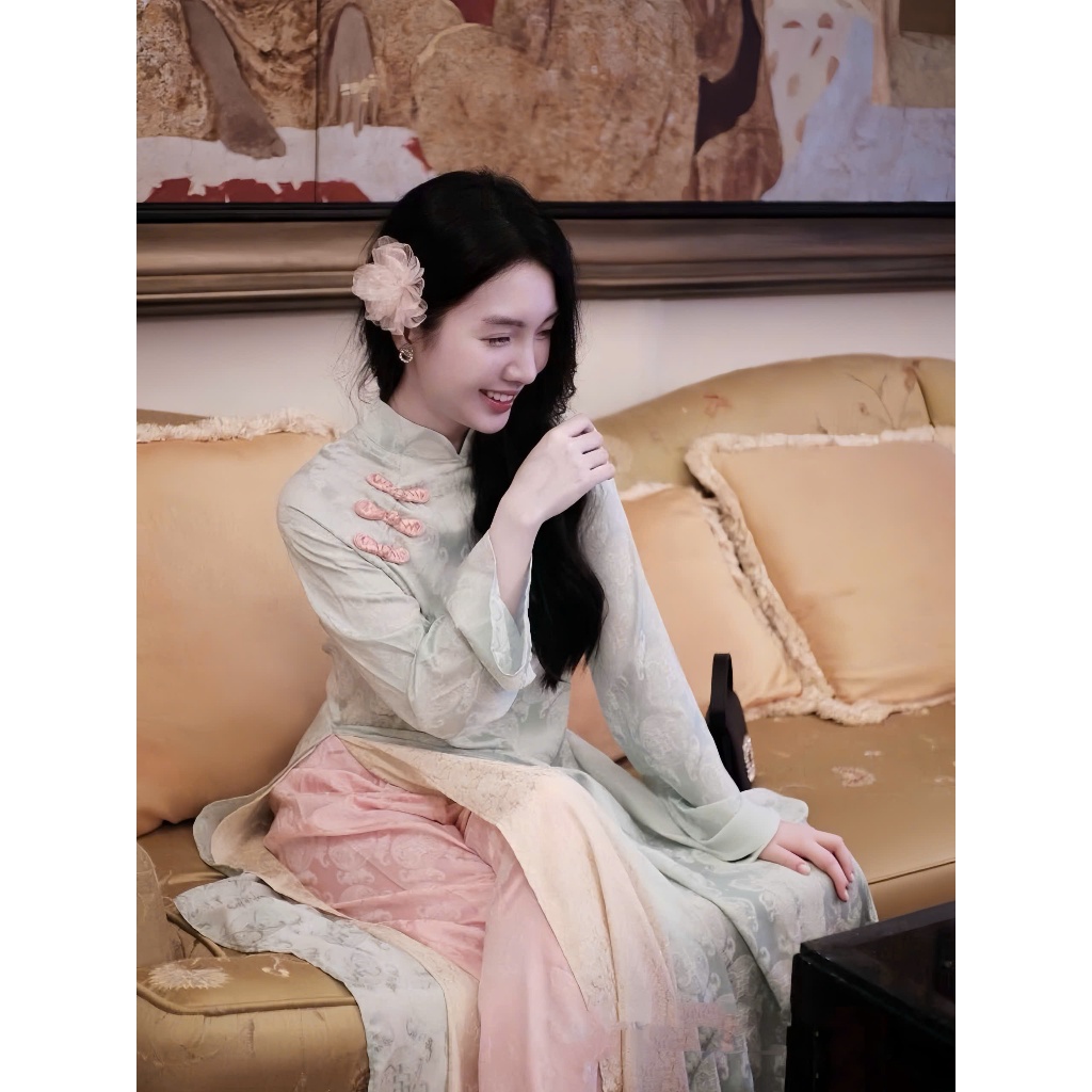 Áo dài suông 4 tà vải gấm thọ cao cấp - Áo Dài Linh Đan