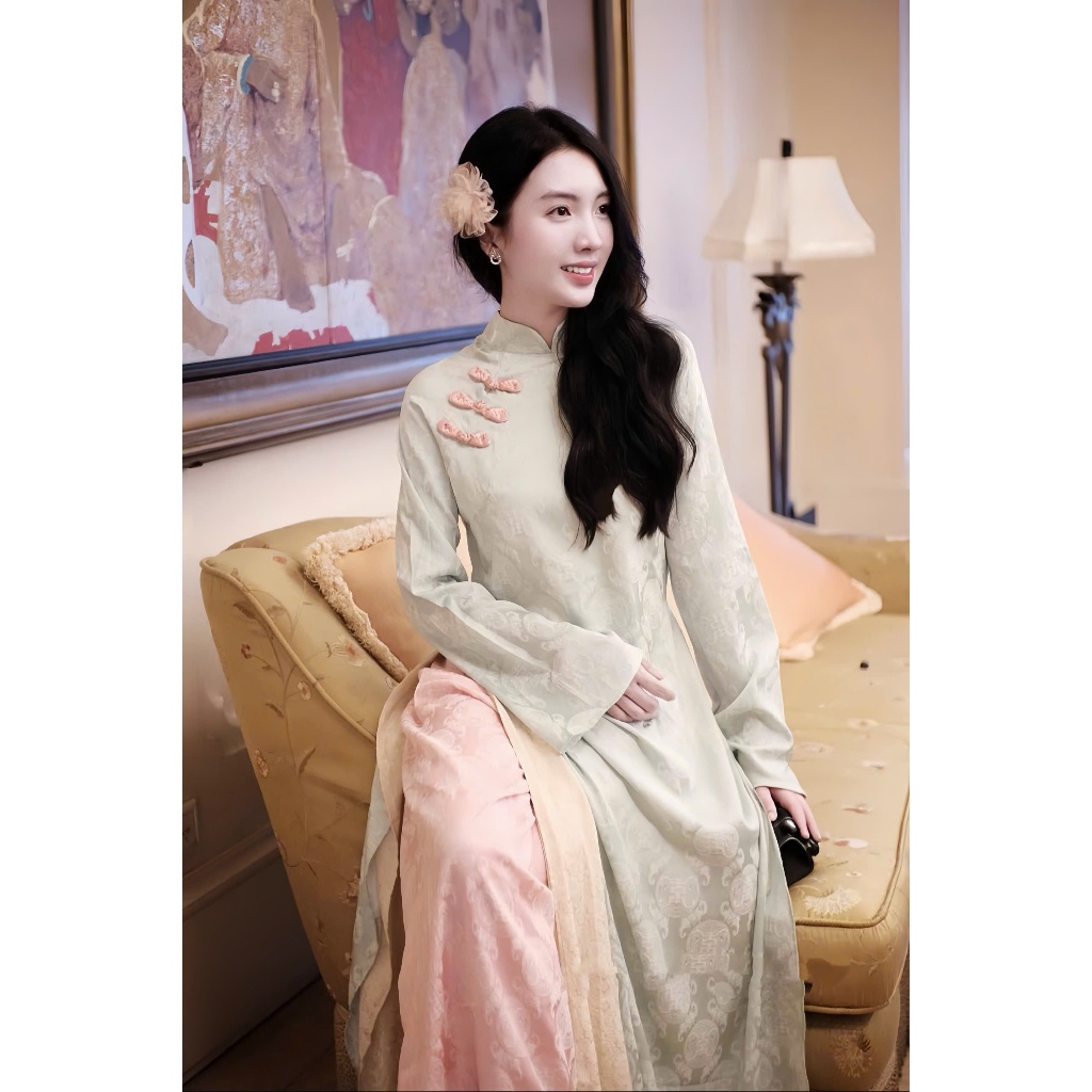 Áo dài suông 4 tà vải gấm thọ cao cấp - Áo Dài Linh Đan