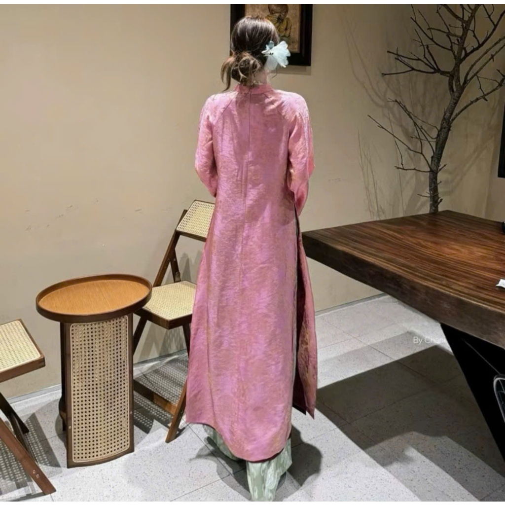 Áo dài suông 4 tà màu hồng trẻ trung, sang trọng vải lụa tằm nha xá cao cấp - Áo Dài Linh Đan