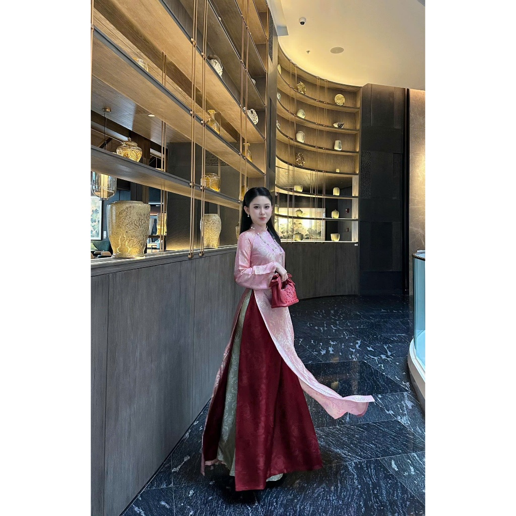Áo dài suông 4 tà màu hồng trẻ trung vải lụa tằm nha xá cao cấp - Áo Dài Linh Đan