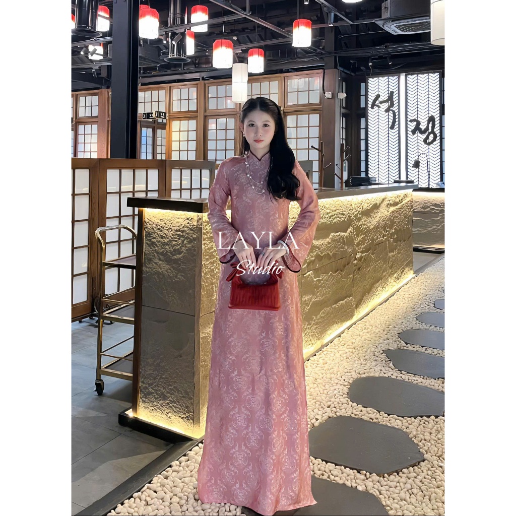 Áo dài suông 4 tà màu hồng trẻ trung vải lụa tằm nha xá cao cấp - Áo Dài Linh Đan